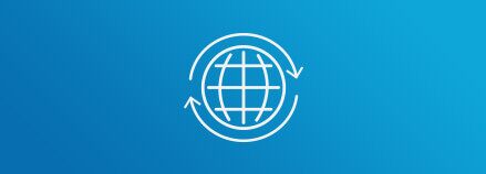 global supply chain network blue callout globe revolve icon