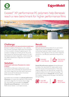 ExxonMobil and Benepak collaborated to create new solutions that would meet the requirements for cast stretch silage films that offer better mechanical performance and the development of extreme performance blown silage films.
