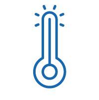 Icon of a thermometer with heat describing high-heat resistance.