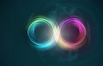 Two multi-colored interlocking rings