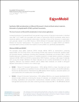 Increased production of processed foods have sparked rising concerns of chemical contamination in the food chain. Read our report on Synthetics GBU considerations on Mineral Oil present in food and food contact materials: An Evaluation of polyalphaolefin (PAO) synthetic basestocks. The report examines associated health concerns and the misconception around synthetic oils, specifically polyalphaolefins.