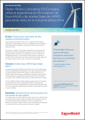 Dalian Hilubo Lubricating Oil Company utiliza la experiencia en formulación de ExxonMobil y los aceites de base de SpectraSyn Elite™ mPAO para tener éxito en la industria eólica china