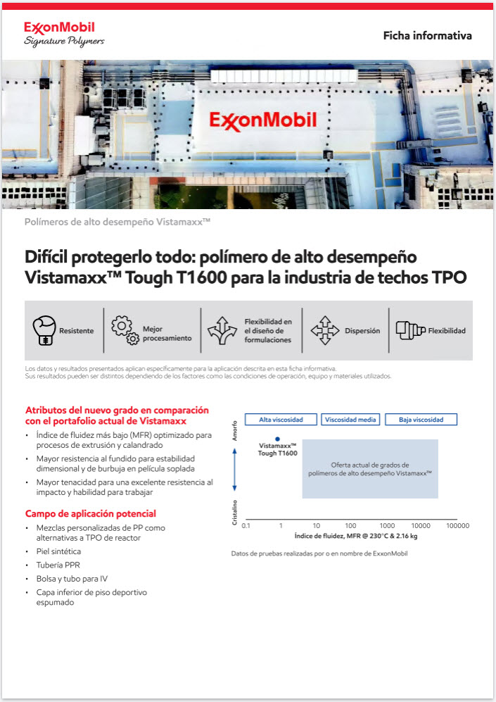 En comparación con la cartera actual de polímeros de alto rendimiento Vistamaxx™, Vistamaxx™ Tough T1600 presenta una menor tasa de flujo de fusión, mayor resistencia del fundido y mayor tenacidad, lo que permite un rango más amplio de aplicaciones.