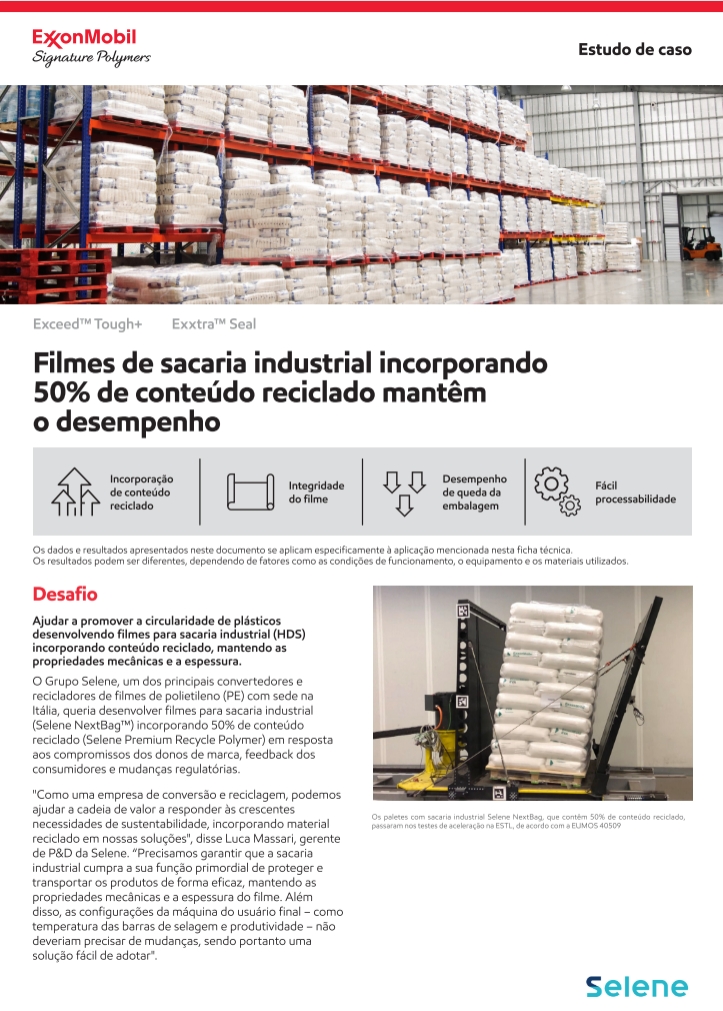 Contribuir para uma economia mais circular desenvolvendo filmes para sacaria industrial (HDS) com conteúdo reciclado pós-consumo (PCR), mantendo as propriedades mecânicas e a espessura do produto.

