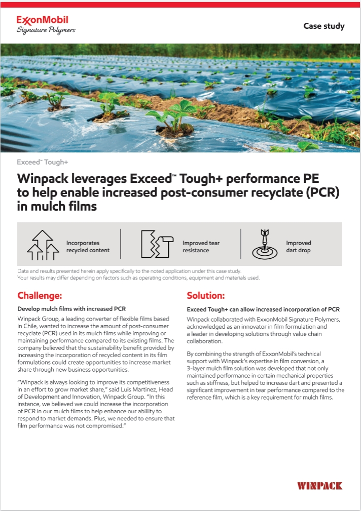 Winpack collaborated with ExxonMobil Signature Polymers, acknowledged as an innovator in film formulation and a leader in developing solutions through value chain collaboration.

