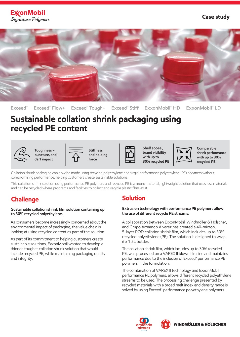 Collation shrink packaging can now be made using recycled polyethylene and virgin performance polyethylene (PE) polymers without compromising performance, helping customers create sustainable solutions.