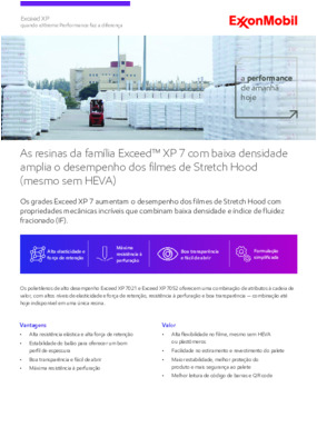 Os grades Exceed XP 7 aumentam o desempenho dos filmes de Stretch Hood com propriedades mecânicas incríveis que combinam baixa densidade e índice de fluidez fracionado (IF).