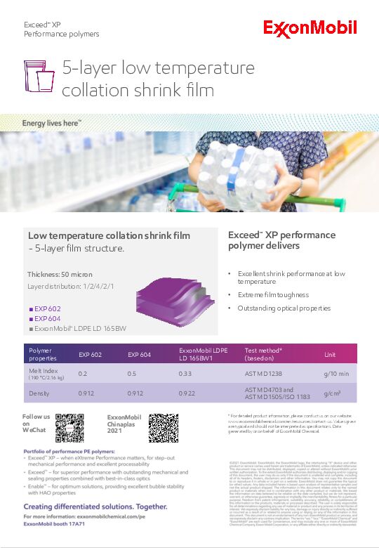 Machine run sheet: 5-layer low temperature collation shrink film
