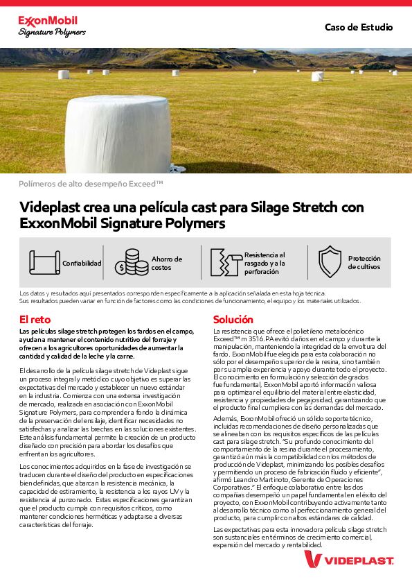 Videplast crea una película cast para Silage Stretch con ExxonMobil Signature Polymers
