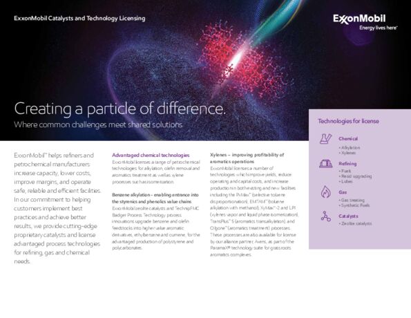 Learn about the cutting-edge, proprietary catalysts and advantaged process technologies that ExxonMobil provides for refining, gas and chemical needs.
