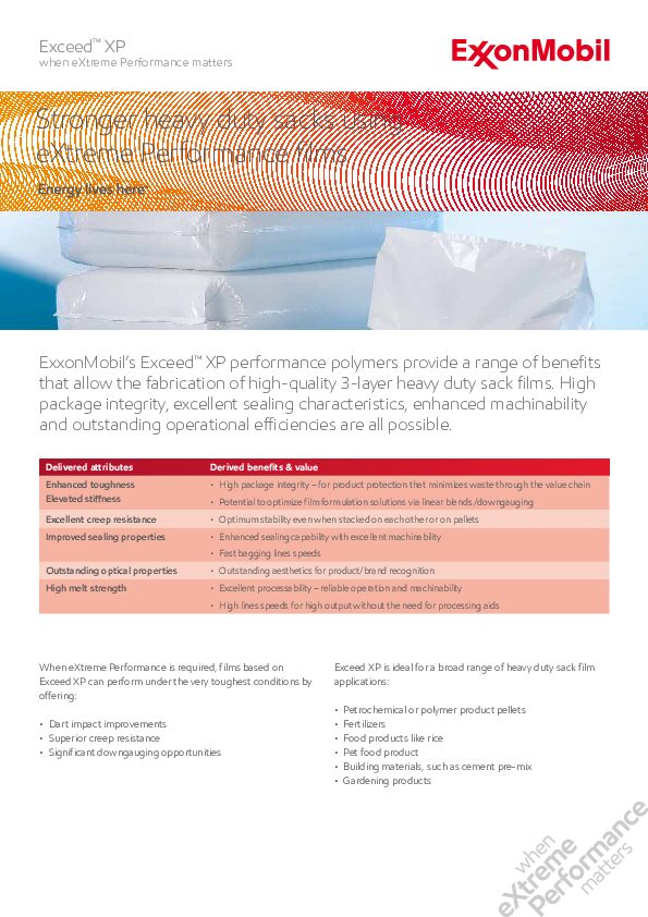 Stronger heavy duty sacs using eXtreme Performance films
