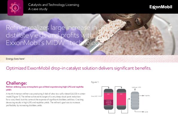This case study explains how a refiner increased distillate yield by 42 percent, achieving an estimated annual benefit of $10 million, by switching from a cracking dewaxing catalyst to MIDW catalyst technology.