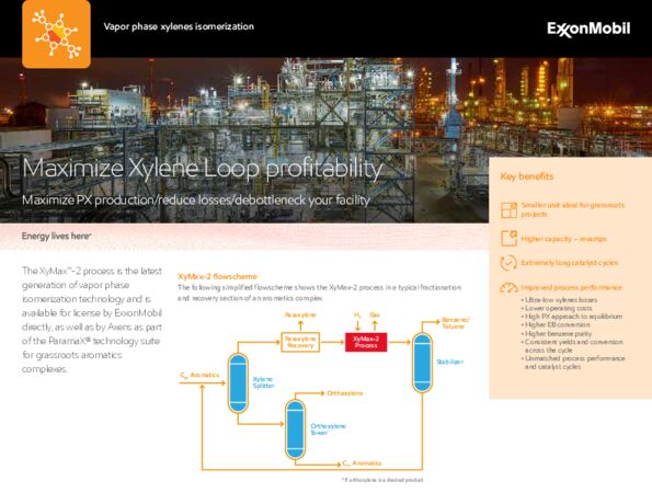 Learn how ExxonMobil’s XyMax℠-2 process maximizes PX production, reduces xylenes losses and can debottleneck your facility.