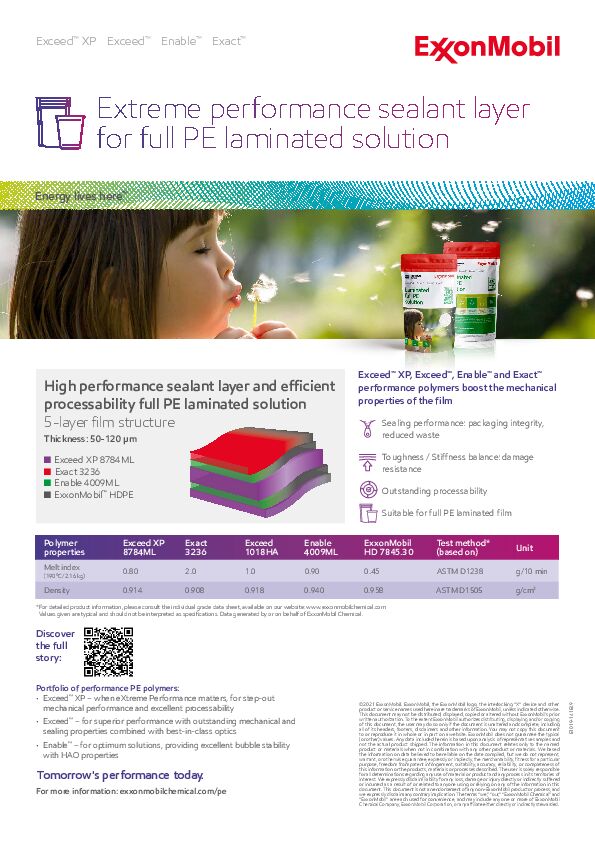 High performance sealant layer and efficient processability full PE laminated solution (5-layer film structure)
