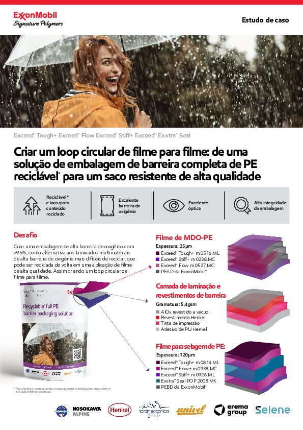 Ao colaborar com a cadeia de valor, a ExxonMobil está ajudando os clientes a criar embalagens recicláveis*