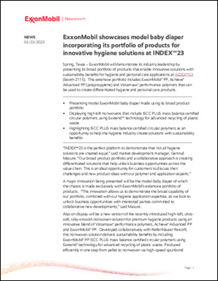 Presenting model ExxonMobil baby diaper made using its broad product portfolio