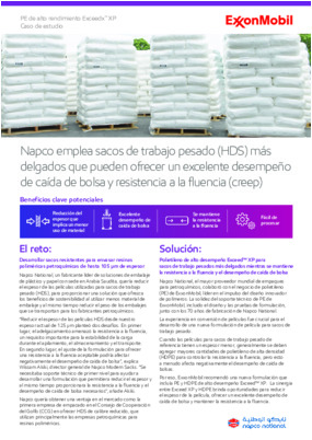Napco emplea sacos de servicio pesado (HDS) más delgados que pueden ofrecer un excelente rendimiento de caída de bolsas y resistencia a la fluencia