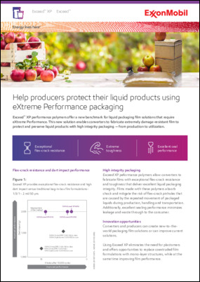 Exceed™ XP performance polymers offer a new performance benchmark for liquid packaging film solutions that require eXtreme Performance.