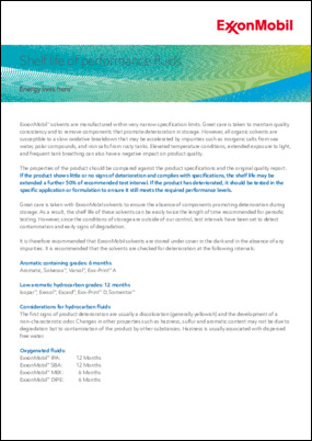 Shelf life of performance fluids factsheet