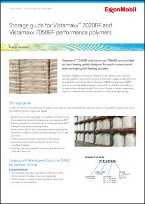 Vistamaxx™ 7020BF and Vistamaxx 7050BF are provided as free-flowing pellets designed for use in conventional resin conveying and feeding systems.