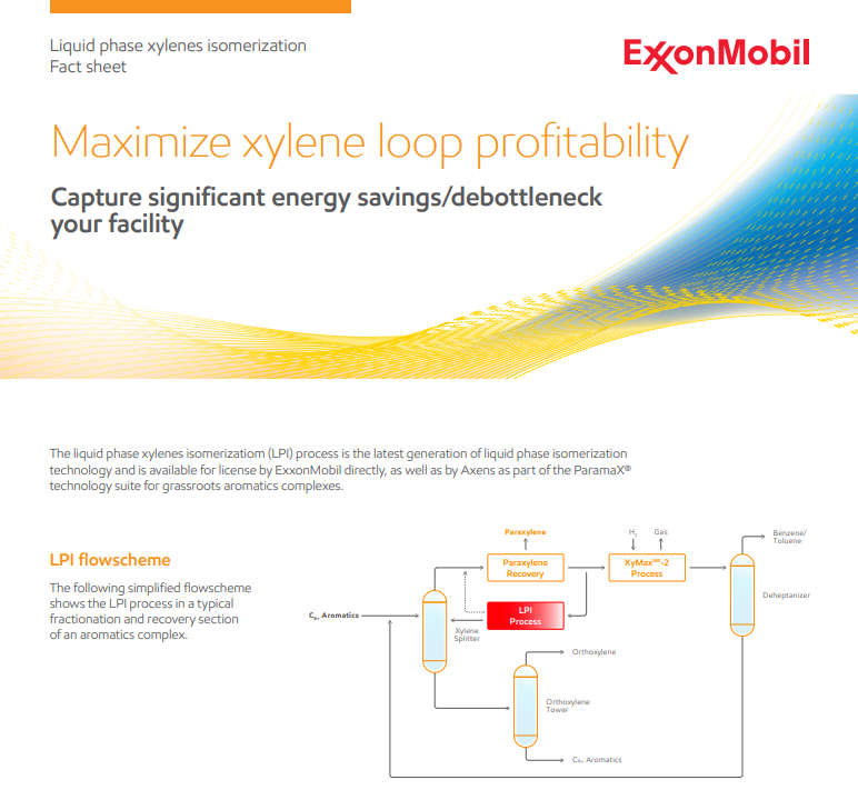 Learn about ExxonMobil’s process for liquid phase isomerization that maximizes xylene loop profitability.