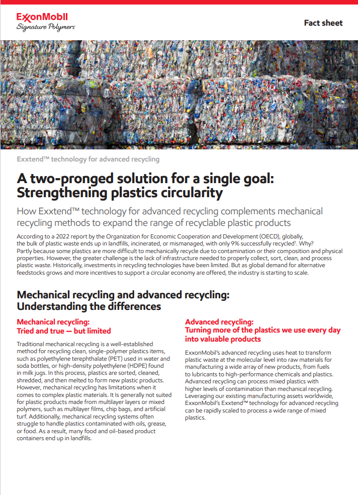 How Exxtend™ technology for advanced recycling complements mechanical recycling methods to expand the range of recyclable plastic products 