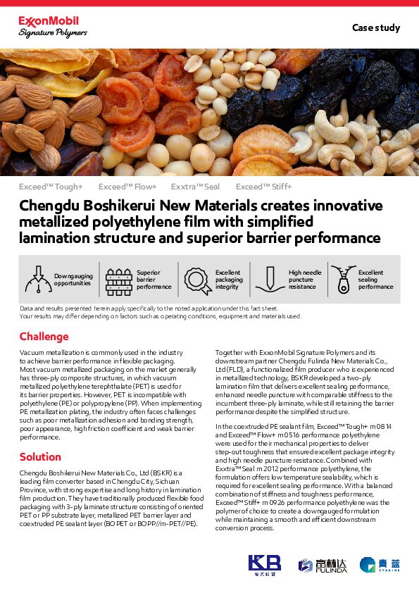 Four companies collaborated to create an innovative metallized polyethylene film that has a simplified structure with thinner gauge while maintaining superior barrier performance and packaging integrity.