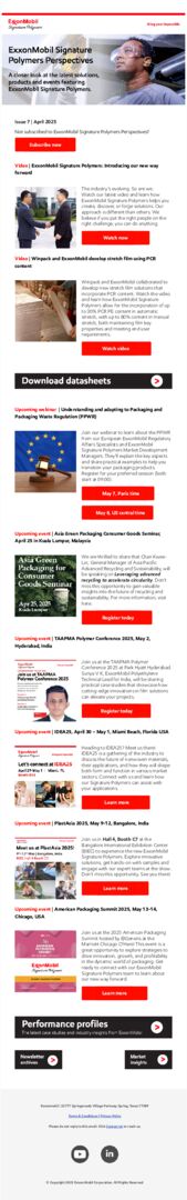 ExxonMobil Signature Polymers Perspectives: case studies, videos, webinars, events and more!
