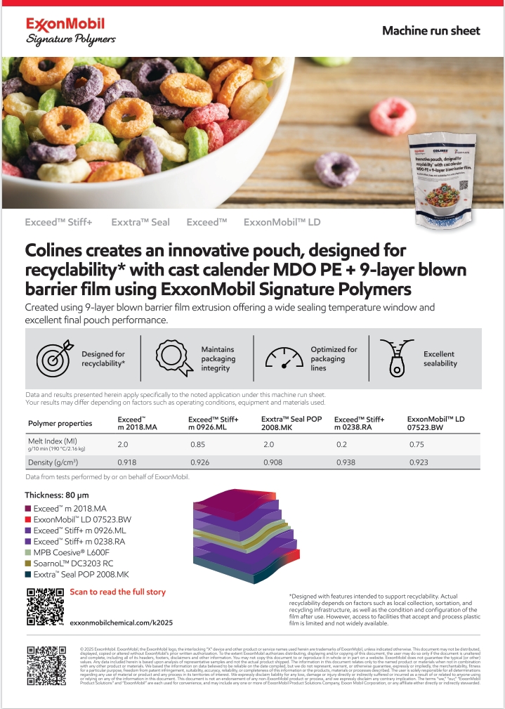 The cast MDO is run in a unique manner in calender mode, resulting in an excellent control of the thickness profile and planarity while guaranteeing unique mechanical properties to the film.

