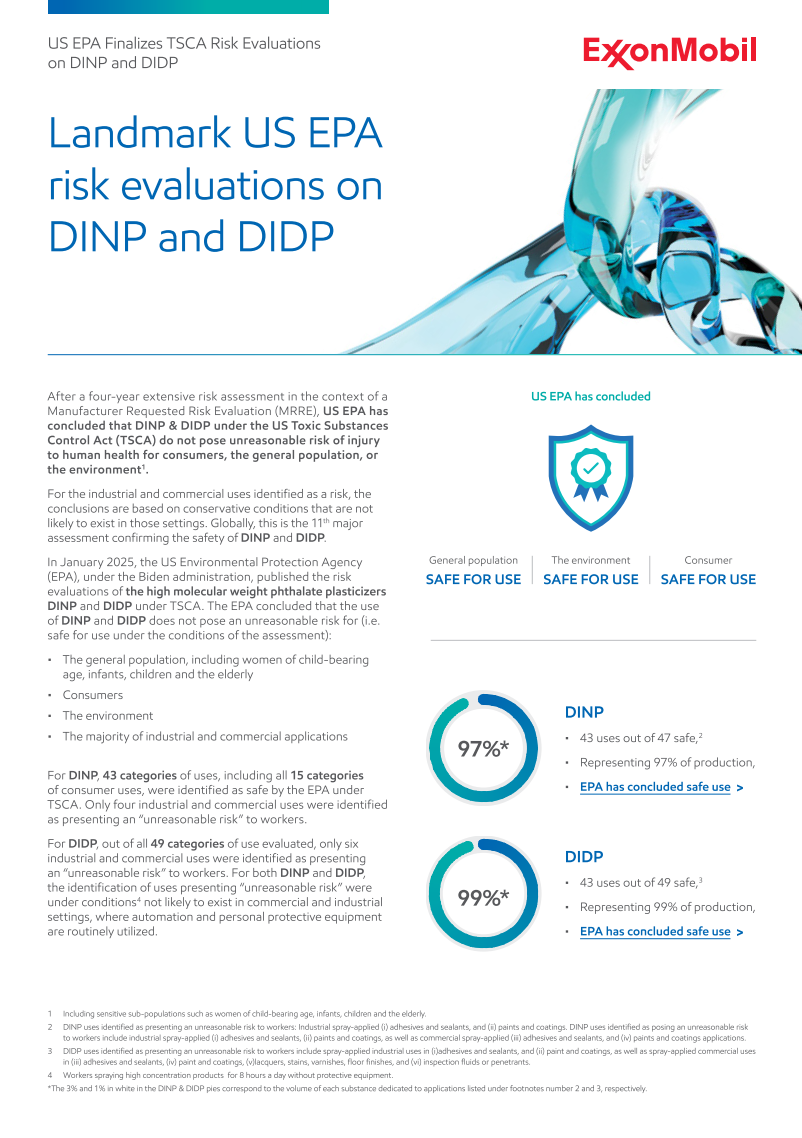 US EPA Finalizes TSCA Risk Evaluations on DINP and DIDP