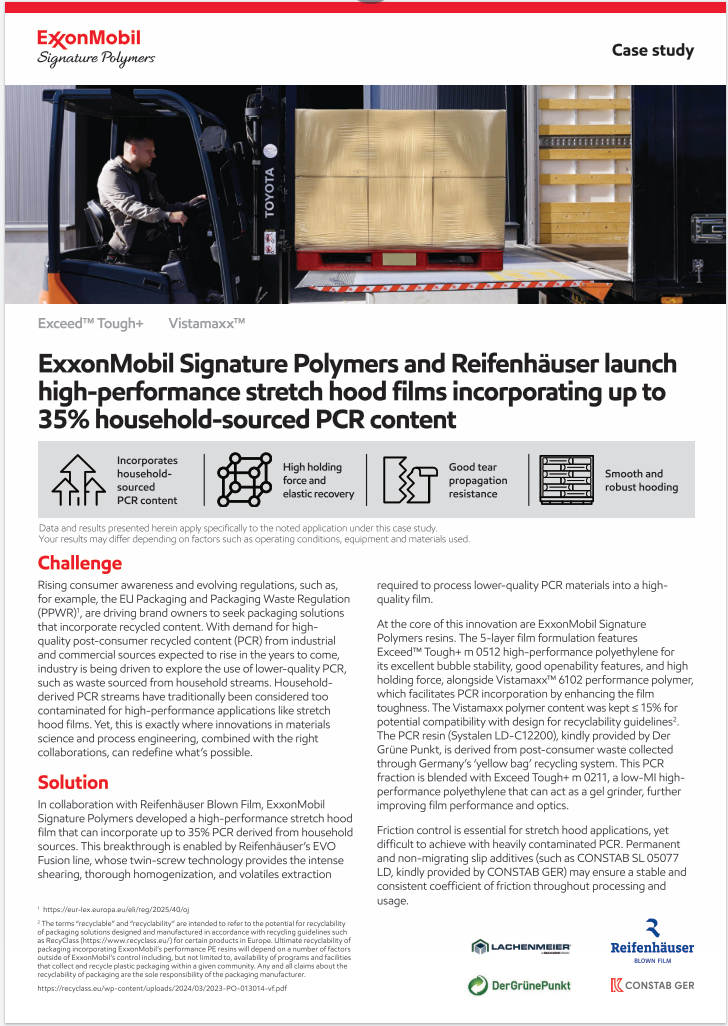 Despite the lower-quality PCR content, the film delivers strong performance in load retention, tear resistance, and friction control. Download the case study to learn more.