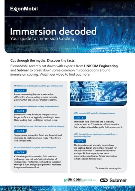 Immersion Decoded: Mythbusting Two-Pager breaks down common misconceptions about immersion cooling and clarifies its strategic value with clear evidence-based insights to help teams understand when and how to use immersion cooling for data centers.
