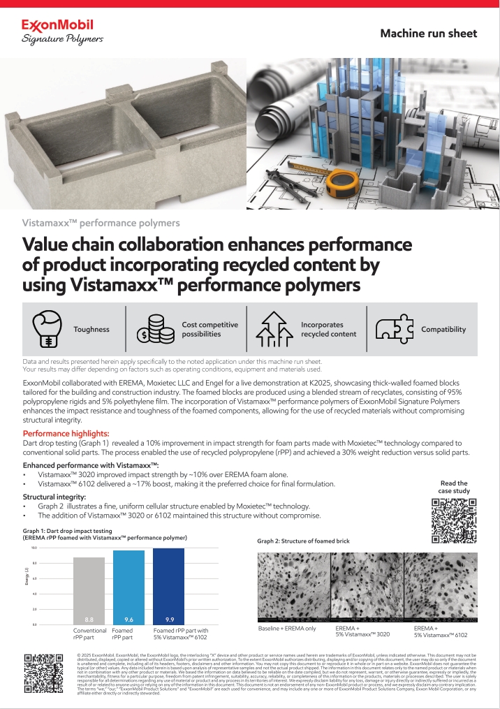 Machine run sheet: Value chain collaboration enhances performance of product incorporating recycled content by using Vistamaxx™ performance polymers - EREMA
