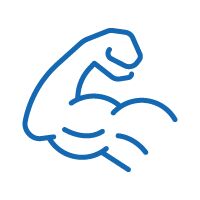 Icon of a man flexing muscles describing toughness, strong.