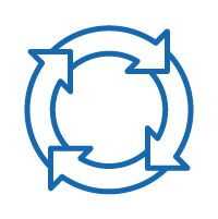 Icon of 4 arrows point towards each other making a full circle describing increases process consistency, easy processing.
