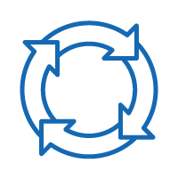 Icon of 4 arrows point towards each other making a full circle describing increases process consistency, easy processing.