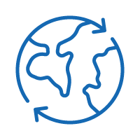 Icon of a globe with directions describing supply reliability.