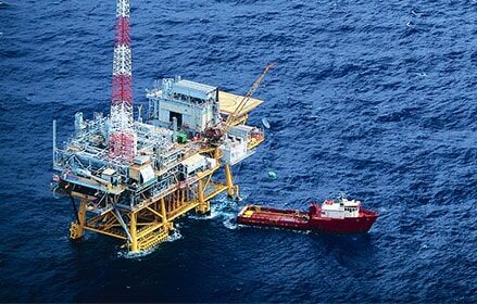 "Ocean oil rig aerial view"