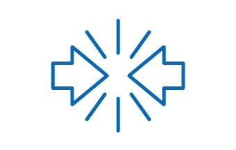 Icon of two arrows pointing to each other describing impact strength.