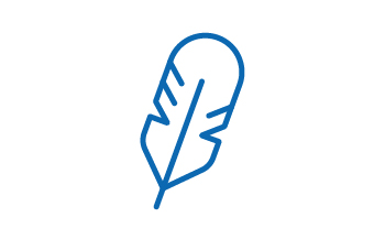 Icon of a feather describing lightweight, lightweight and high flow, soft, softness, lighter