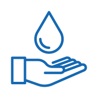 Icon of a hand holding water droplet describing customize skin feel.