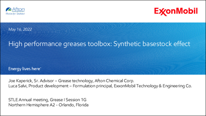 Presentation: High performance greases toolbox Synthetic base stock ...