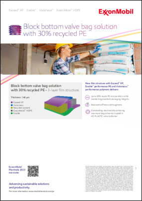 Collaborating with W&H, our new solution with Exceed™ XP, Enable™ performance PE and Vistamaxx™ performance polymers can deliver up to 30% recycle PE incorporation while maintaining excellent packaging integrity