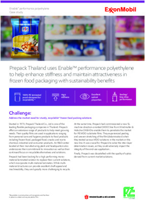 Prepack Thailand Co., Ltd is one of the leading flexible packaging companies in Thailand.  Read about how collaborative efforts between ExxonMobil, Prepack and W&H led to the creation of full PE frozen food packaging with sustainability benefits.
