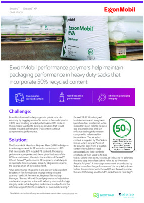 ExxonMobil performance polymers help maintain packaging performance in heavy duty sacks that incorporate 50% recycled content
