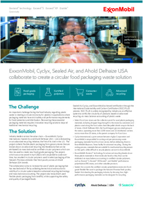 This fact sheet describes how ExxonMobil, Cyclyx, Sealed Air, and Ahold Delhaize USA collaborated to create a circular food packaging waste solution