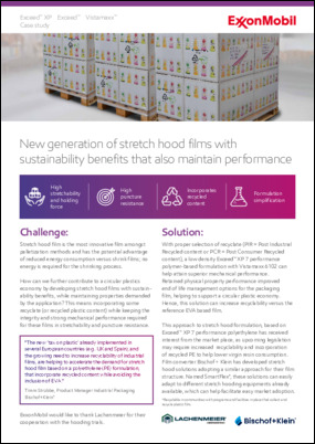 Discover how ExxonMobil collaborated with Bischof+Klein and Lachenmeier to create high performance stretch hood film with sustainability benefits