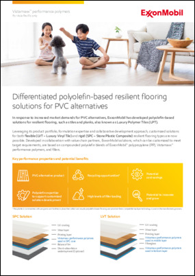 Differentiated polyolefin-based resilient flooring solutions for PVC alternatives. For AP regions only.