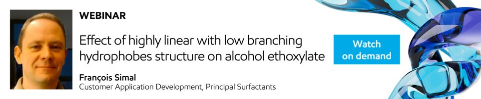 WEbinar on effect of highly linear with low branching hydrophobes structure on alcohol ethoxylate