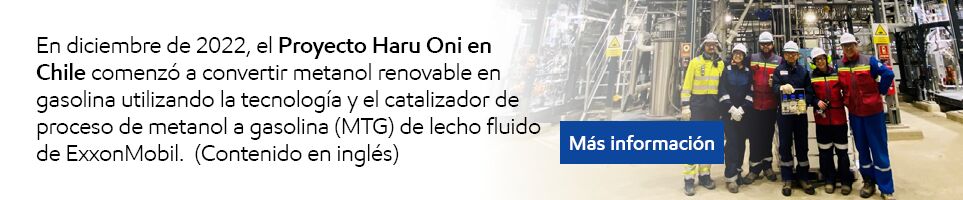 En diciembre de 2022, el Proyecto Haru Oni en Chile comenzó a convertir metanol renovable en gasolina utilizando la tecnología de proceso y catalizador de metanol a gasolina de lecho fluido de ExxonMobil.